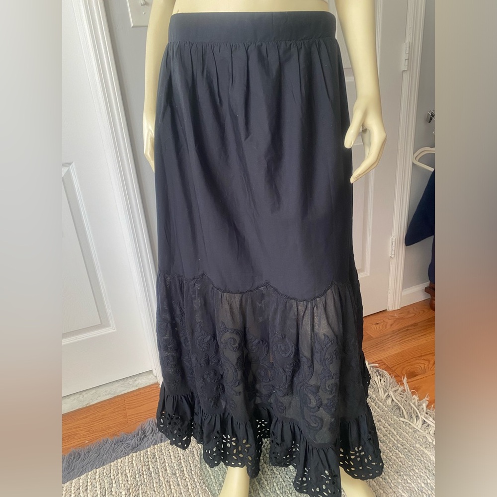 Abercrombie & Fitch Black Tiered Maxi Skirt with Eyelet Hem/ Size Medium